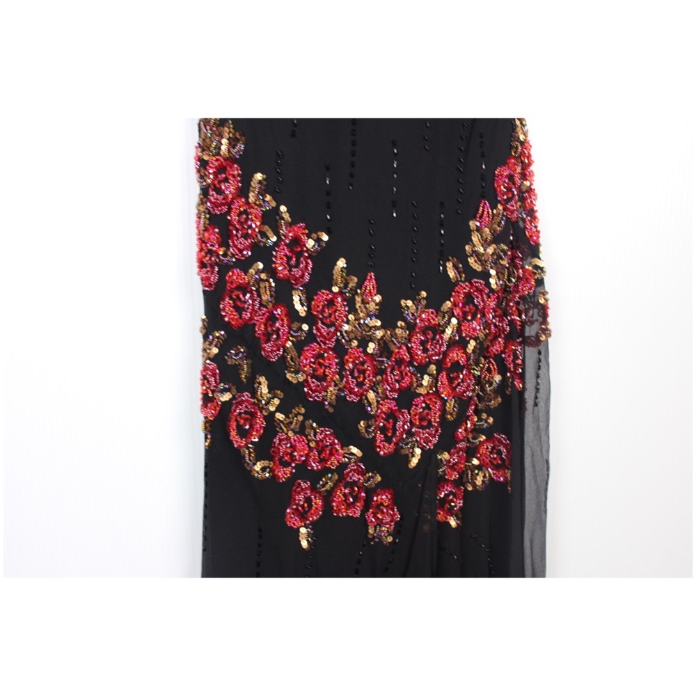 Danza Silk Floral Beaded Hi Low Dress VNeck Ruffle - Picture 6 of 8